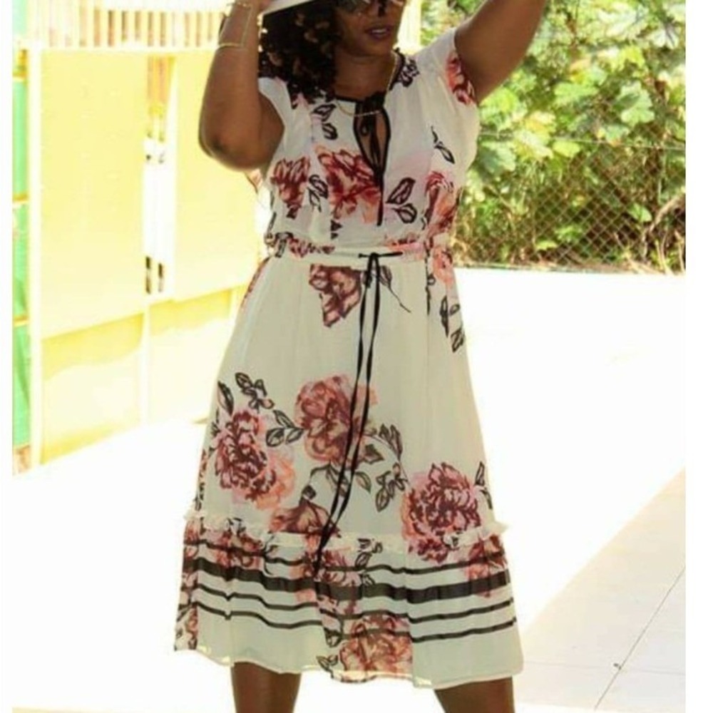 GUESS Dress Size XS Floral Ruffle Tie‎ Neck Sheer Midi Feminine Y2K Fairy Gypsy